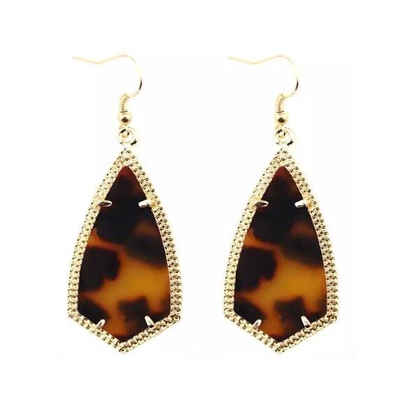 Lulu's Gold Caged Tortoise Shell Teardrop Geometric Drop Earrings - Picture 1 of 3